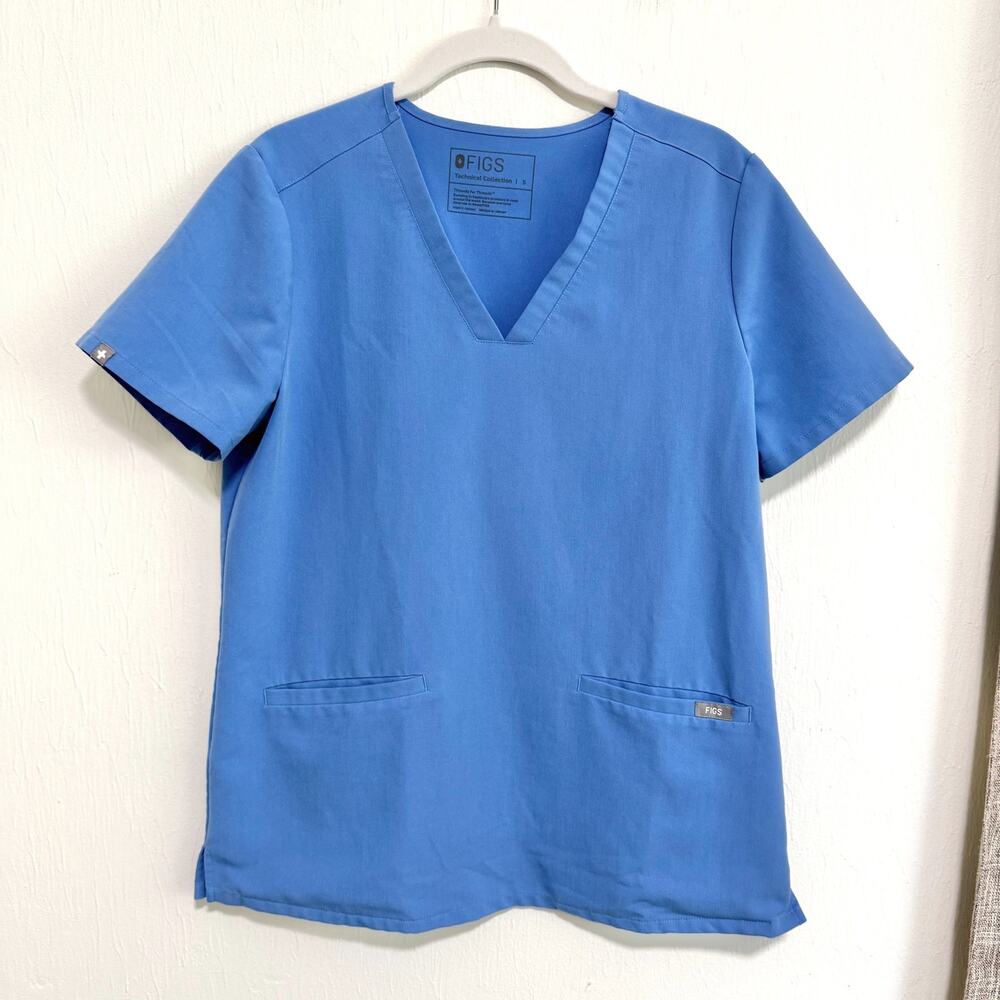 Figs Womens Casma Scrub Top S Ciel Blue Medical Nursing 3 Pockets FW1100